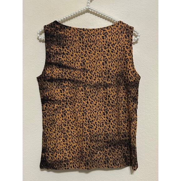Chicos Animal Print Top Size 1 US Medium Sparkly Jungle Cat Blouse Tank Vintage - Picture 7 of 10